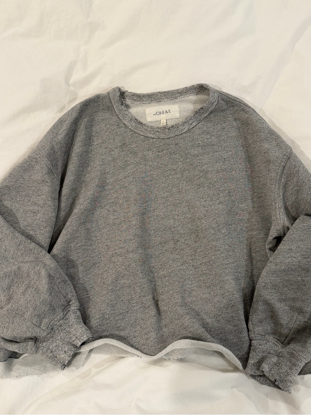 THE GREAT. Heather Gray Cropped Crewneck Sweatahirt